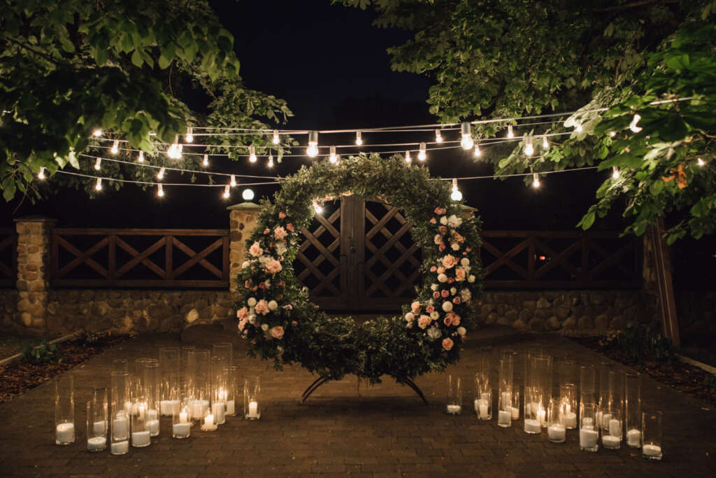 outdoor evening wedding setup
